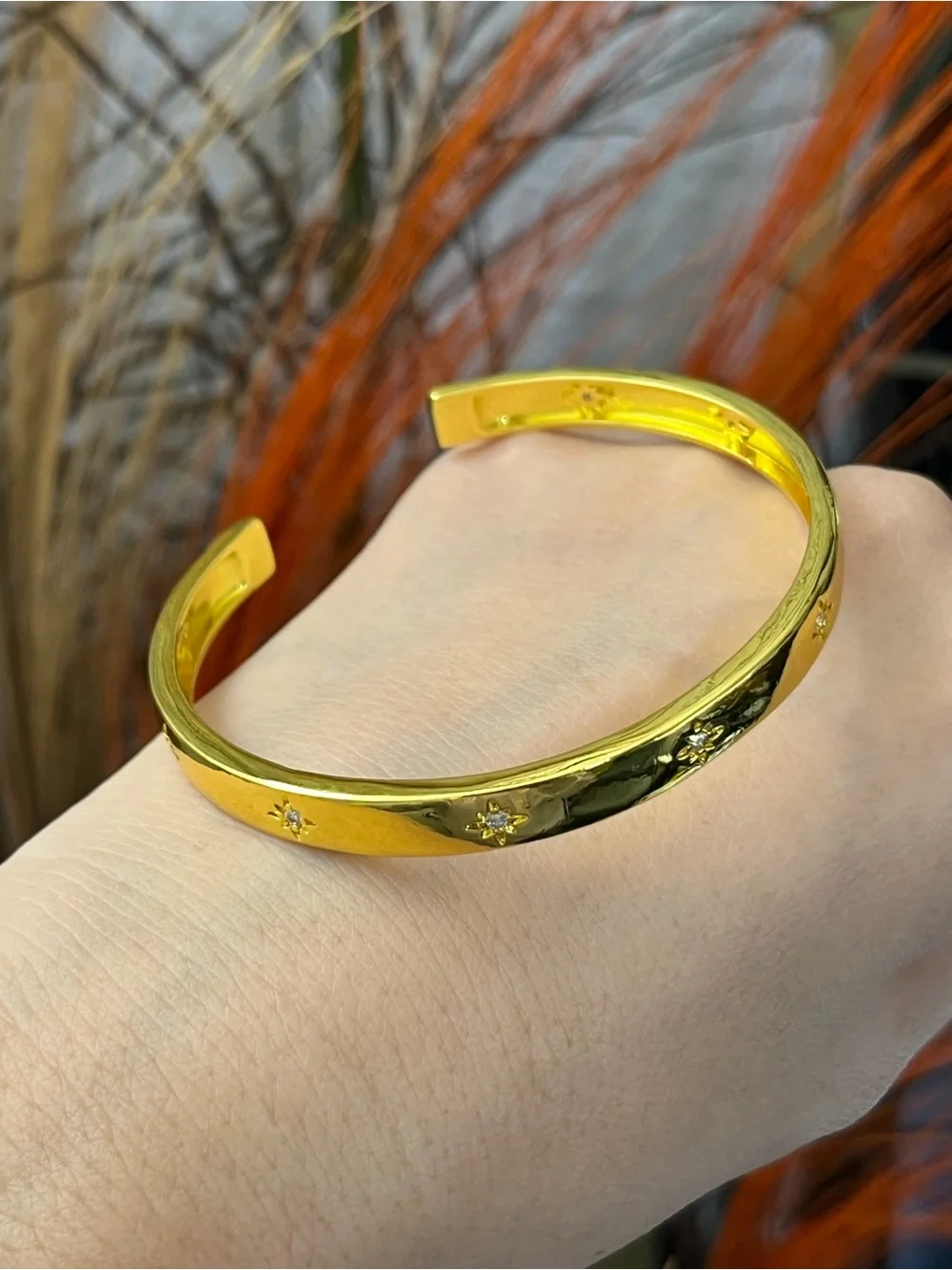 6mm Wide Cz Stars Silver Gold Cuff Bangle Bracelet for Women girls top seller